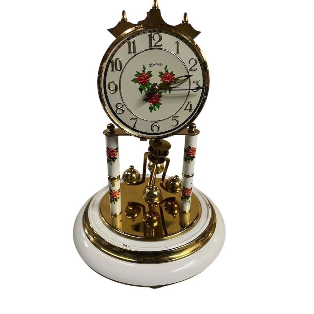Vintage S. Haller German Anniversary Clock Gold-tone Floral Design - Untested
